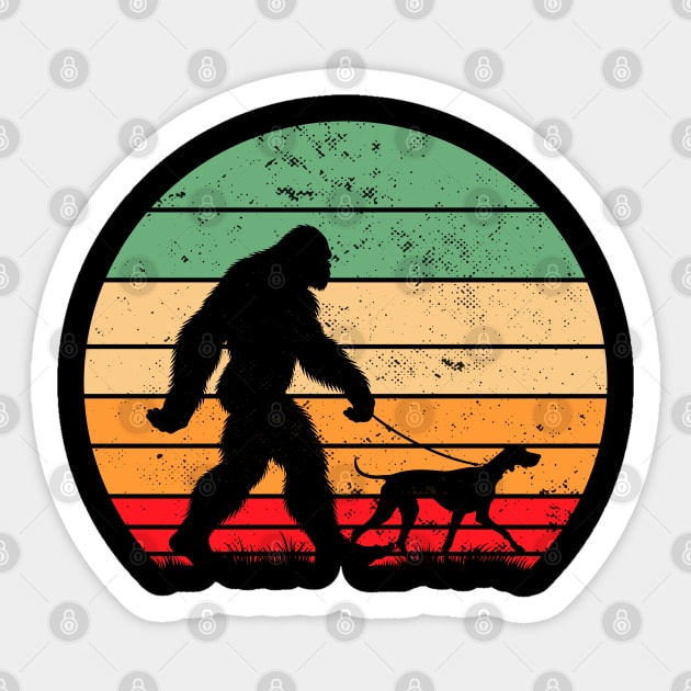 Bigfoot Walking German Shorthaired Pointer Dog Vintage Sunset Sticker by Cuteness Klub